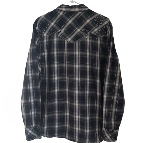 Distillery Plaid Pearl Snap Front Shirt Embellished Detail Unisex - Picture 2 of 12